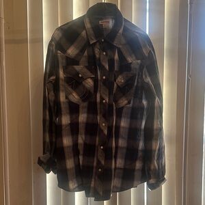 True Religion Black and White Plaid Casual Button Down Shirt
